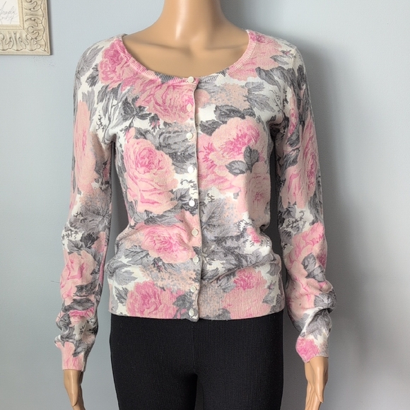 Talbots Floral Button-Front Cardigan Sweater - Shabby Chic SZ XS - Picture 4 of 14